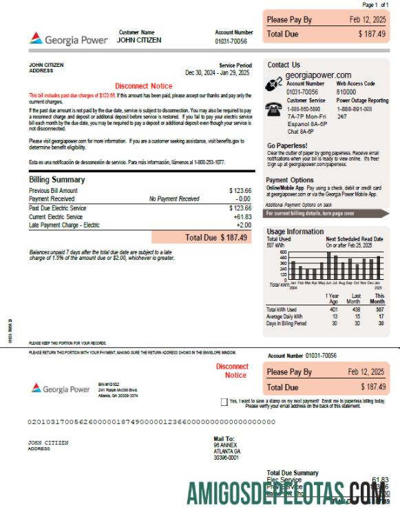 em branco Modelo Power USA Georgia em formatos Word e PDF, versão 2